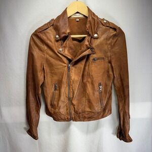 Vintage Jakett Etc. Brown‎ Leather Biker Jacket Moto Zipper XS